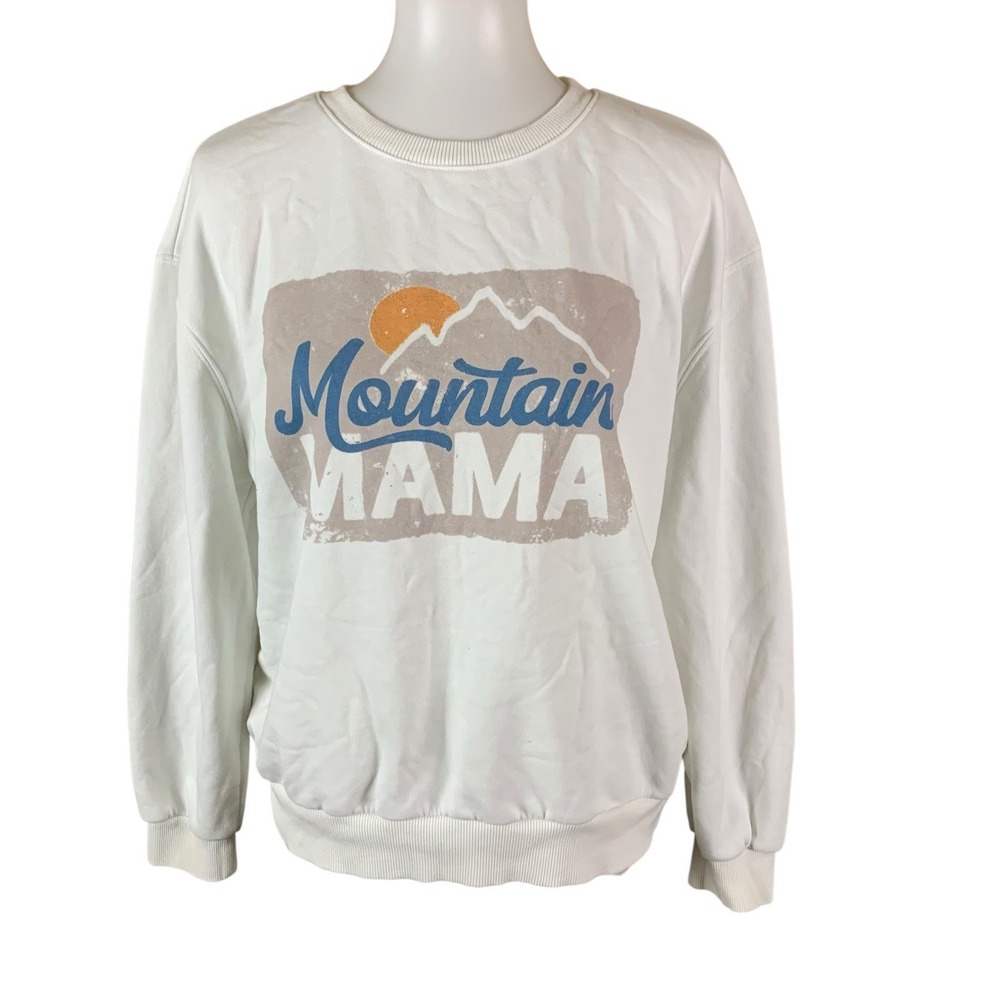 12PM By Mon Ami Mountain Mama Graphic Sweatshirt White Medium Cottagecore‎